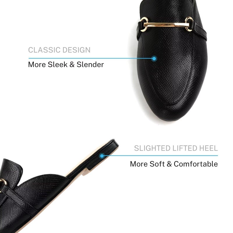 MUSSHOE Mules for Women Flats Comfortable Slip on Women Mules Backless Loafers,Black Snake pu 8 - Image 2
